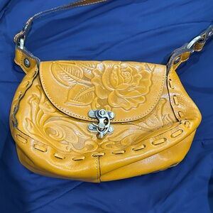 Patricia Nash Mustard Yellow Floral Embossed Crossbody Bag